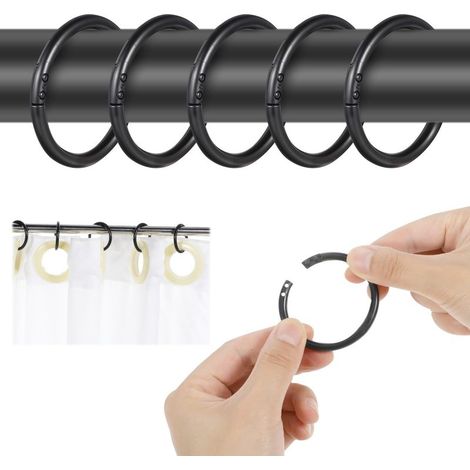 Beyamis Lot de 30 anneaux de rideau de douche ronds noirs, antirouille et lisses. (1/5)