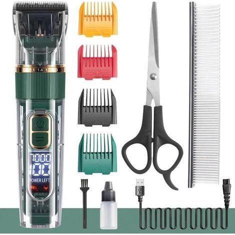 Tondeuses pour Chiens Poil Long Epais Professionnelle à faible bruit IPX7 étanche kit de toilettage pour animaux compagnie, vert (1/4)