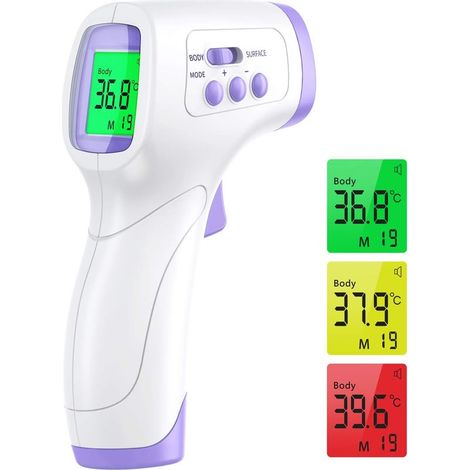 Thermometre Frontal Adulte, Thermometre Frontal Infrarouge, 2 en 1 Thermomètre san Contact Bébé Adulte Objet, Thermometre infrarouge avec Alerte Fièvre, Écran LCD et Fonction Mémoire(