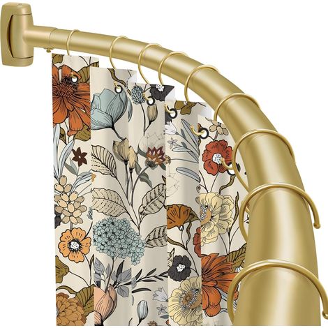 Tringle à rideau de douche incurvée de 90 à 208 cm (2,5 à 2,5 m), ronde dorée et antirouille, pour salle de bain, baignoire, réglable, ne rouille pas, espace supplémentaire, antidérapante (1/5)