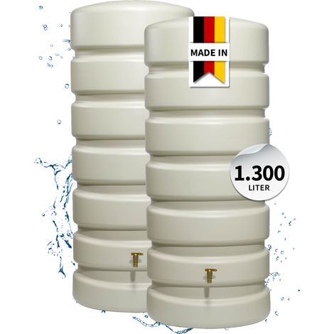 4rain CLASSIC Wandtank-Set 1300 Liter sandbeige, 2 x CLASSIC 650 L inkl. Verbindungsset