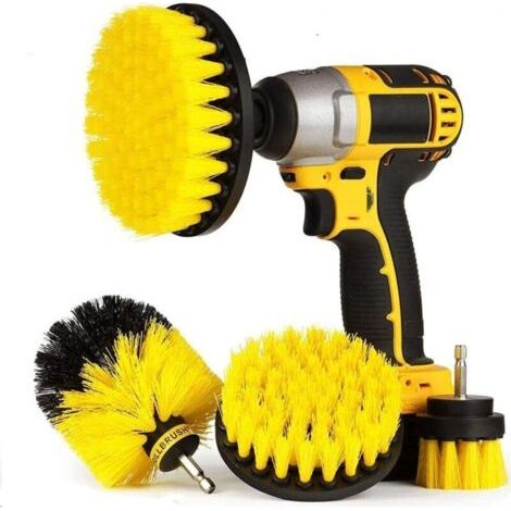 Accessoire brosse pour perceuse, brosse 4 pièces pour visseuse sans fil, kit de brosse de nettoyage pour récureur électrique pour salle de bain, carrelage de piscine, cuisine, voiture, tapis (perceuse