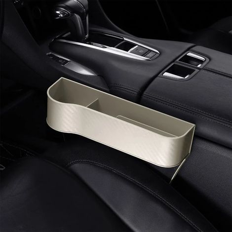 (Côté gauche beige) 1 boîte de rangement pour voiture, organisateur universel pour siège auto, porte-cartes et téléphone, poche pour fente entre les sièges, organiseur (1/4)