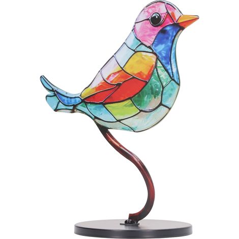 Kunstobjekt in Vogelform aus Metall mit abnehmbarem Sockel, farbenfrohe Vogelskulptur. (1/5)