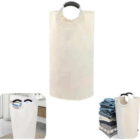 Panier à linge pliable 38 x 79 cm - sac de rangement étanche avec anse, blanc (1/5)