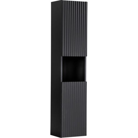 Colonna da bagno VANO – 2 porte + 1 nicchia – Nero opaco – L30 × P25 × H140 cm – Da appendere