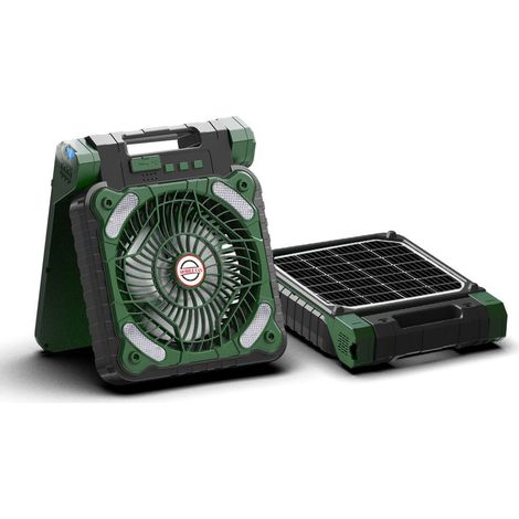 Ventilateur solaire de camping (vert) - Minuterie - Fonction anti-moustiques - Alimentation solaire - Batterie 5200 mAh avec charge inversée (1/5)
