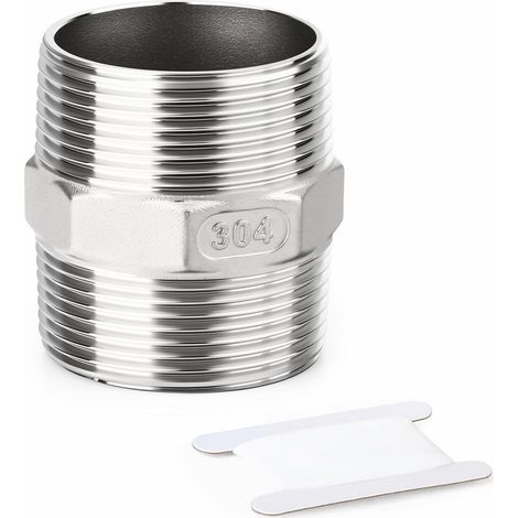 2 pièces raccords de tuyauterie à embout hexagonal en acier inoxydable 304, filetage BSP mâle 1-1/4" 1-1/4", raccord adaptateur droit - 3"M (1/5)