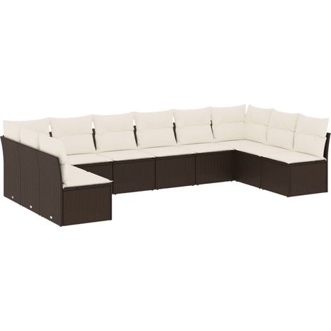 vidaXL Gartenmöbel-Set 10-teilig mit braunen Kissen aus geflochtener Kunstfaser
