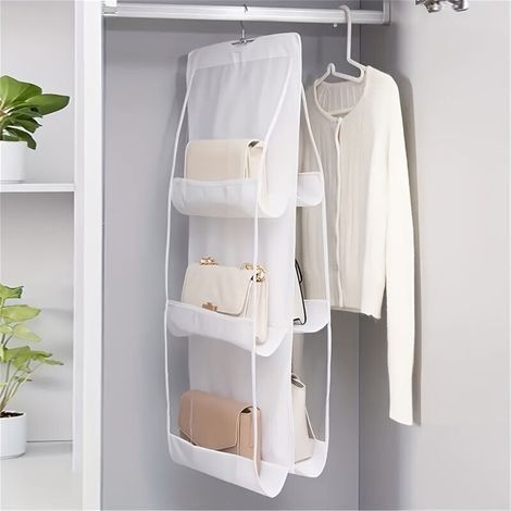Set mit 2 hängenden Handtaschen-Organizern mit 8 Fächern, transparente Aufbewahrungstasche zum Aufhängen, Organizer-Tasche, platzsparender Organizer für Kleiderschrank/Garderobe (weiß) (1/4)