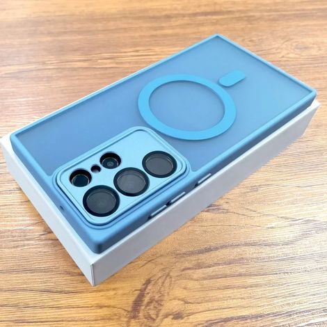 Étui de protection pour objectif à chargement sans fil magnétique MagSafe (bleu turquoise) pour Samsung S24 Ultra