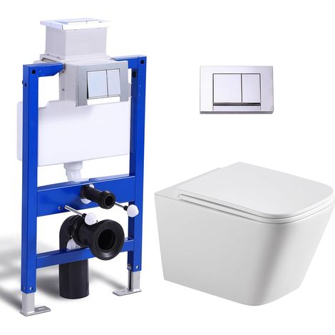 HOROW WC sospeso con cassetta di risciacquo ad incasso, set completo, sedile UF Soft Close (1/5)