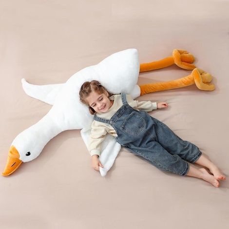Grande peluche canard – 160 cm – Matériau doux pour la peau – Coussins et décoration – Blanc (1/5)