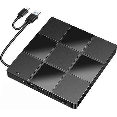 Lecteur et graveur CD/DVD portable – Lecteur de cartes DVD/CD avec interface USB 3.0 et Type-C, léger et portable, adapté aux ordinateurs portables. (1/5)
