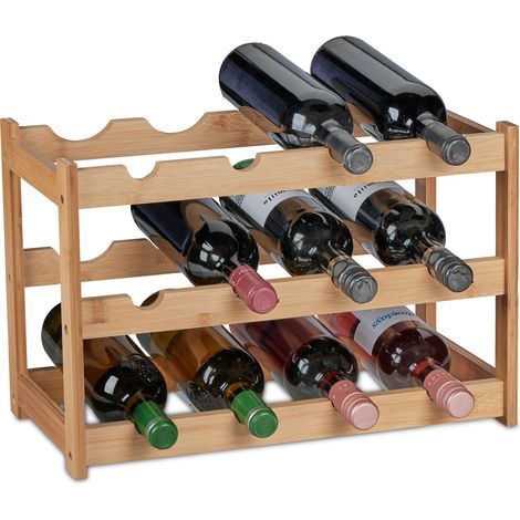 Relaxdays Cantinetta, Scaffale per 12 Bottiglie, Disposizione in Orizzontale, in Bambù, HLP 30 x 45 x 23,5 cm, Naturale