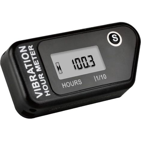 LCD Compteur horaire à vibrations étanche IP68, tondeuse, noir Autoalimenté, sans câblage, total non réinitialisable, TMR réinitialisable, 3 sensibilités, verrouillage de transport (1/5)