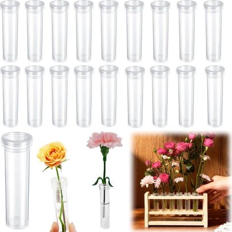 20 tubos de inyección de agua, Botellas para conservar flores, Con tapa perforada, Para rosas, claveles y algodoncillo (7 x 1,5 cm, Transparente) (1/5)