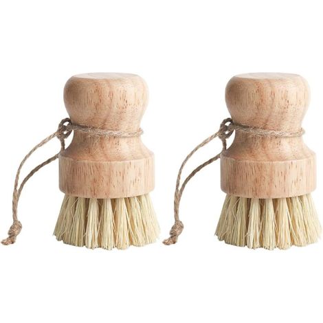 Lot de 2 brosses à champignons - Brosse de cuisine - Brosse à légumes - Brosse à vaisselle en bois - Brosse de nettoyage en sisal et bois d'hévéa (1/5)