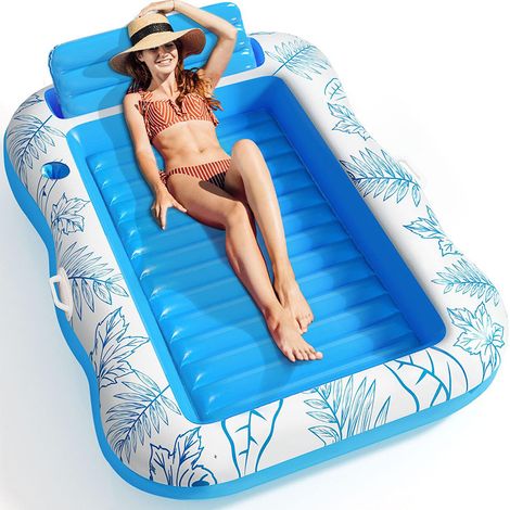 Matelas gonflable de piscine pour Bronzage, 208 x 137cm Flotteur de Piscine pour Adultes pour Bain de Soleil, Chaise Longue de Piscine Gonflable pour Bronzage, Flotteur pour Adultes (1/4)