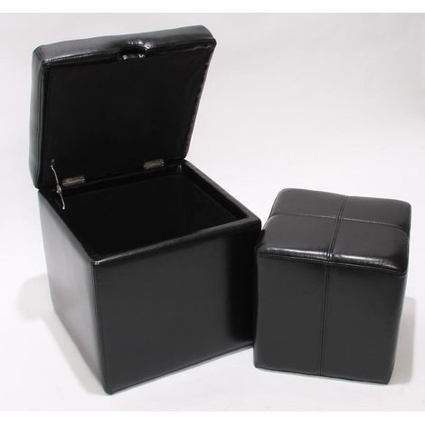 Set poggiapiedi con pouf contenitore sgabello elegante Onex pelle rivestita FSC nero