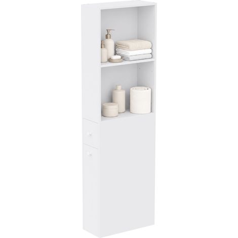 HOMCOM Armadietto da Bagno Slim con Organizer Estraibile su Ruote, Bianco (1/3)