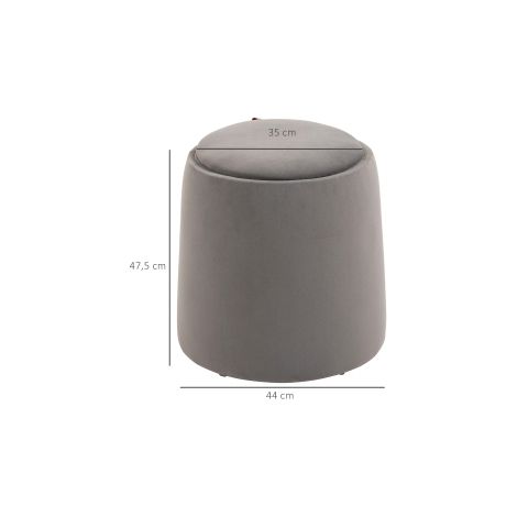 Pouf ottoman rond gris foncé 2-en-1 effet velours avec espace de rangement et couvercle amovible, repose-pieds pour salon et chambre (1/5)