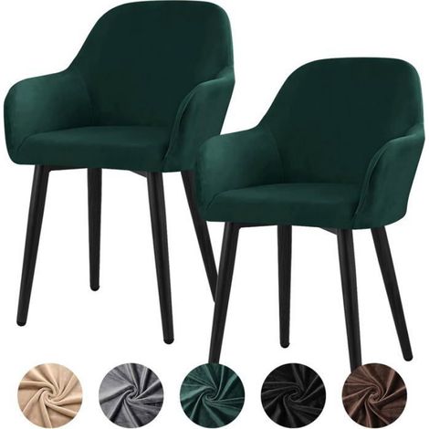 Lot de 2 housses de chaise extensibles en velours universelles amovibles et lavables pour cuisine,salle à manger,banquet,(vert) (1/5)