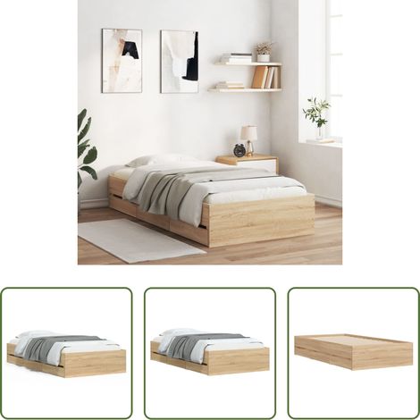 vidaXL Bois d'ingénierie - Cadre de lit avec tiroirs sans matelas chêne sonoma 90x190 cm (1/5)