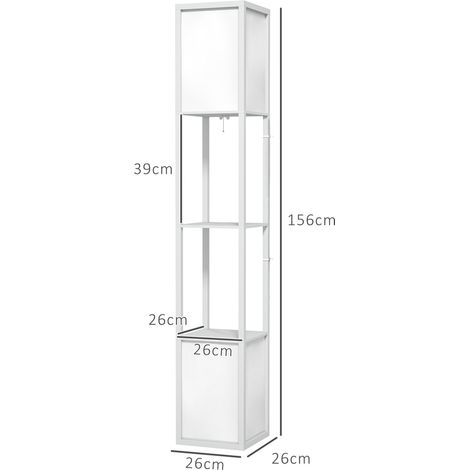 Lampadaire moderne avec 2 abat-jour et 2 étagères pour ampoules E27 (40 W max.), 26 x 26 x 156 cm, blanc (1/5)