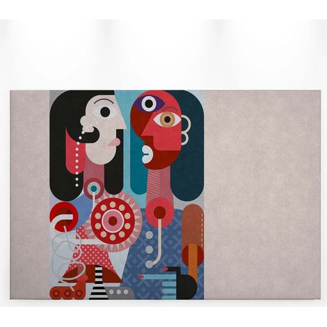 Tableau bureau original rouge bleu & gris | Tableau inspiration tableau connu | Tableau sur toile multicolore géométrique pour salon 0,9 x 0,6 m (1/5)