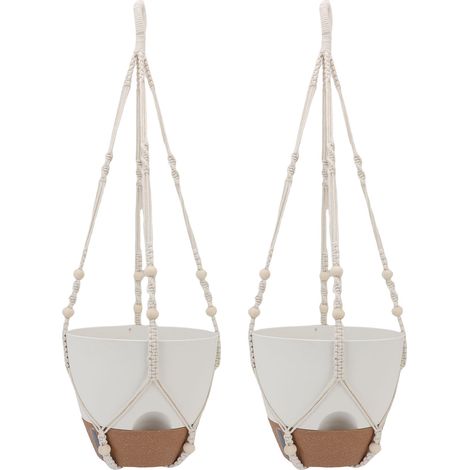 Lot de 2 jardinières suspendues auto-arrosantes 10 pouces plastique et bois panier à fleurs avec trous de drainage pour intérieur extérieur jardin maison (1/5)