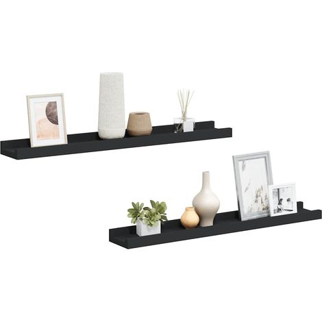 Étagères à rebord pour cadre photo 2 pcs Étagères flottantes Noir 60x9x3 cm MDF (1/5)