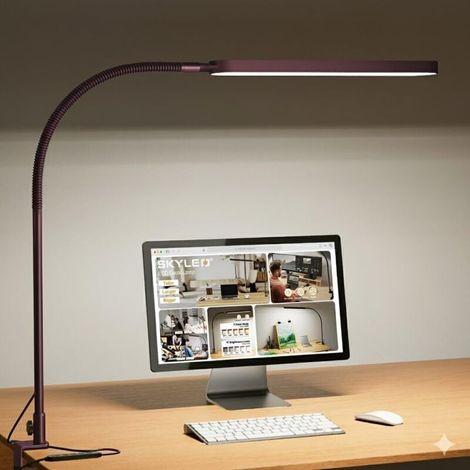 SKYLEO Schreibtischlampe – LED-Schreibtischlampe – Flexibler Schwanenhals – 5 Farbmodi x 11 Helligkeitsstufen – 1300 lm – Timer- und Speicherfunktion – 12 W – Rot (1/4)