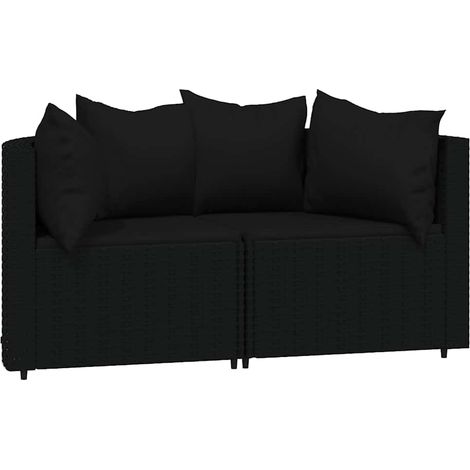 Garten-Ecksofas mit Kissen 2 Stk. Schwarz Poly Rattan vidaXL