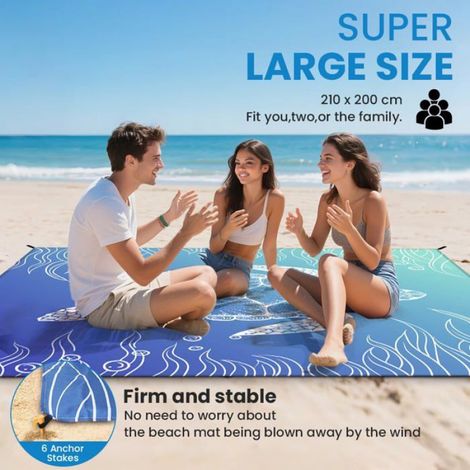 Tapis De Plage - 210x200 Cm Imperméable Anti Sable - Pour Plage Camping Pique-Nique - 1 Pièce (1/5)