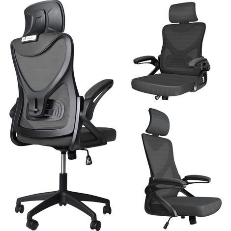 Vounot – Fauteuil de bureau ergonomique pivotant avec appuie-tête – Dossier réglable 90-120° – Siège 51x52cm – Base stable avec 5 roues – Maille respirante