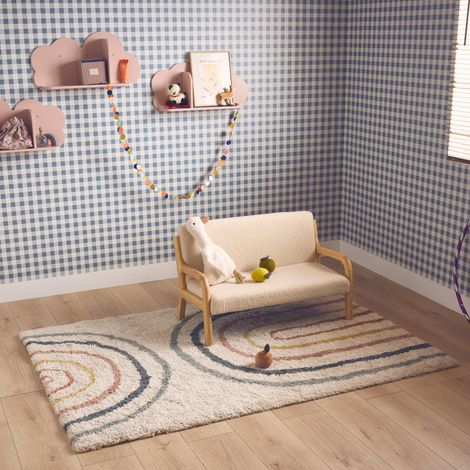 Tapis enfant arc-en-ciel. tapis intérieur crème et multicolore. poils longs shaggy  120 x 170 cm