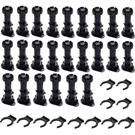 Promoción: 24 patas de plástico para armarios, patas ajustables para muebles, patas negras de plástico con base de clip para muebles de cocina, armarios y sofás (150 mm-180 mm) (1/5)