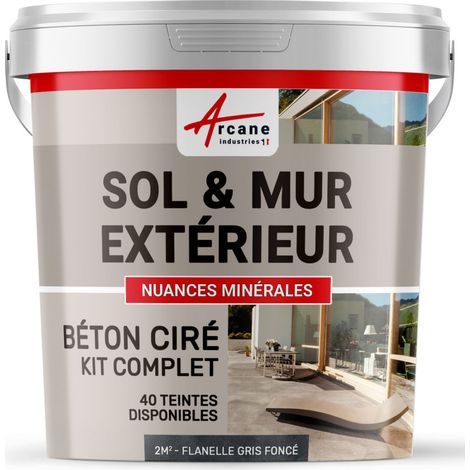 BETON CIRÉ: KIT KUNSTHARZ-BETONBESCHICHTUNG FÜR DRAUSSEN - Böden, Wände, Terrassen, Balkone, Treppen - Flanell-Dunkelgrau - 2 m²-Kit (2 Schichten)