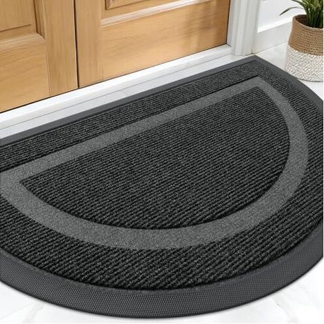 Tapis de porte demi-cercle, imperméable toutes saisons, utilisable en intérieur et en extérieur, en caoutchouc naturel, facile à nettoyer, 75 x 43 cm, noir