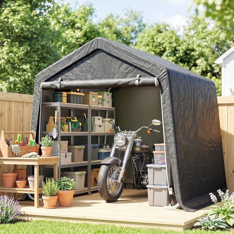 Abri de voiture en métal et toile PE, garage pour auto, moto et outils, 280x240x240 cm, gris (1/5)