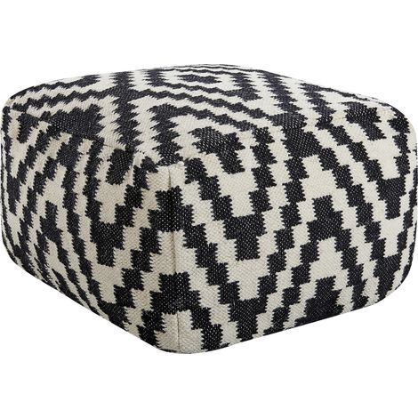 Puf de lana negro blanco 56 x 56 cm EPS otomana relleno moderno Knidos