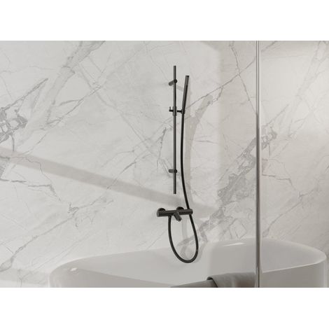 Fortifura Calvi Mitigeur baignoire - avec barre curseur - douchette stick - flexible en métal - Noir mat (1/5)