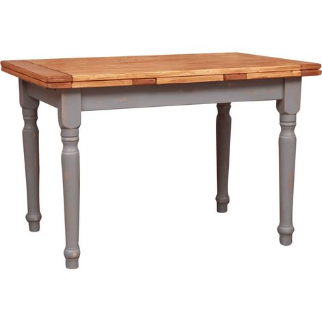 Country-style solid lime wood antiqued grey frame natural top W120xDP80xH80 cm sized extensible table. Made in Italy