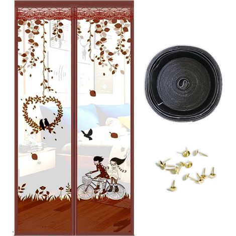 Porte moustiquaire magnétique, empêche les insectes d'entrer, imprimé, laisse passer l'air - aimants auto-scellants, fermeture en filet rétractable - 100 x 210 cm, style : vélo (1/4)