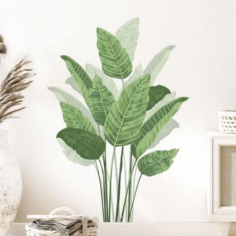 Stickers Muraux Plante Tropicale Autocollants Muraux Plante Verte Sticker Mural Feuilles de Plantes Vertes Amovible Stickers pour Salon Chambre Bureau Canapé Fond TV Décoration Murale (1/5)