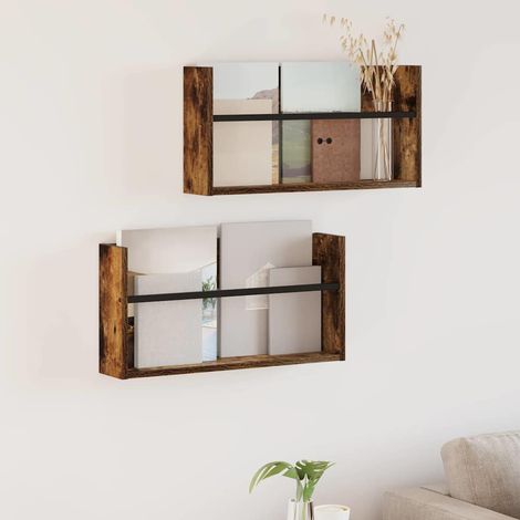 Magazinregal mit Regal 2 pcs Geräucherte Eiche 60 x 12 x 30 cm