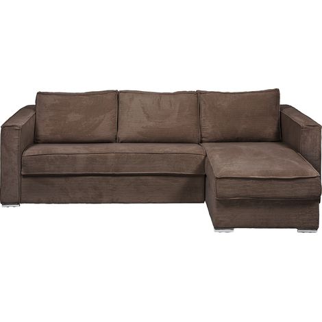 Canapé d'angle convertible express et réversible en velours côtelé marron - Couchage 140 cm - Matelas 14 cm LORETO (1/4)