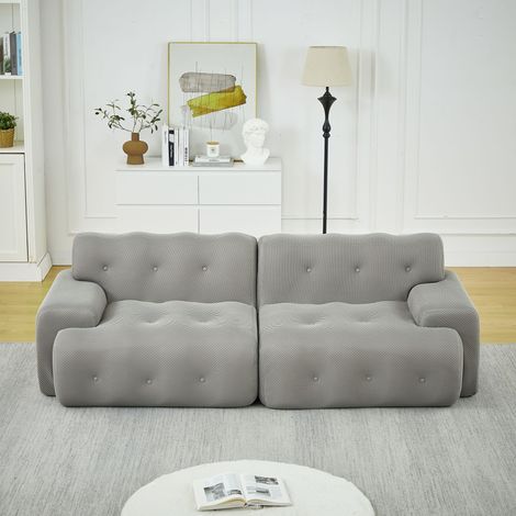 Canapé cloud surdimensionné 2 places – larges accoudoirs et design moderne avec décoration à boutons. Canapé incurvé, adapté au salon et aux appartements. Sans montage. gris (1/5)
