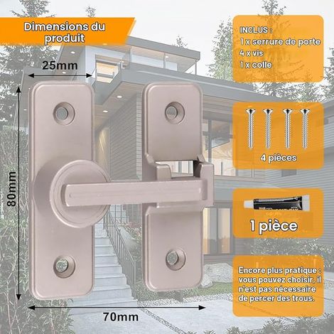 Sliding Interior Door Lock 180° Hook Latch with Swing Door, No Drilling, Interior Door Lock, Sliding Door Lock Silver-180° (1/4)
